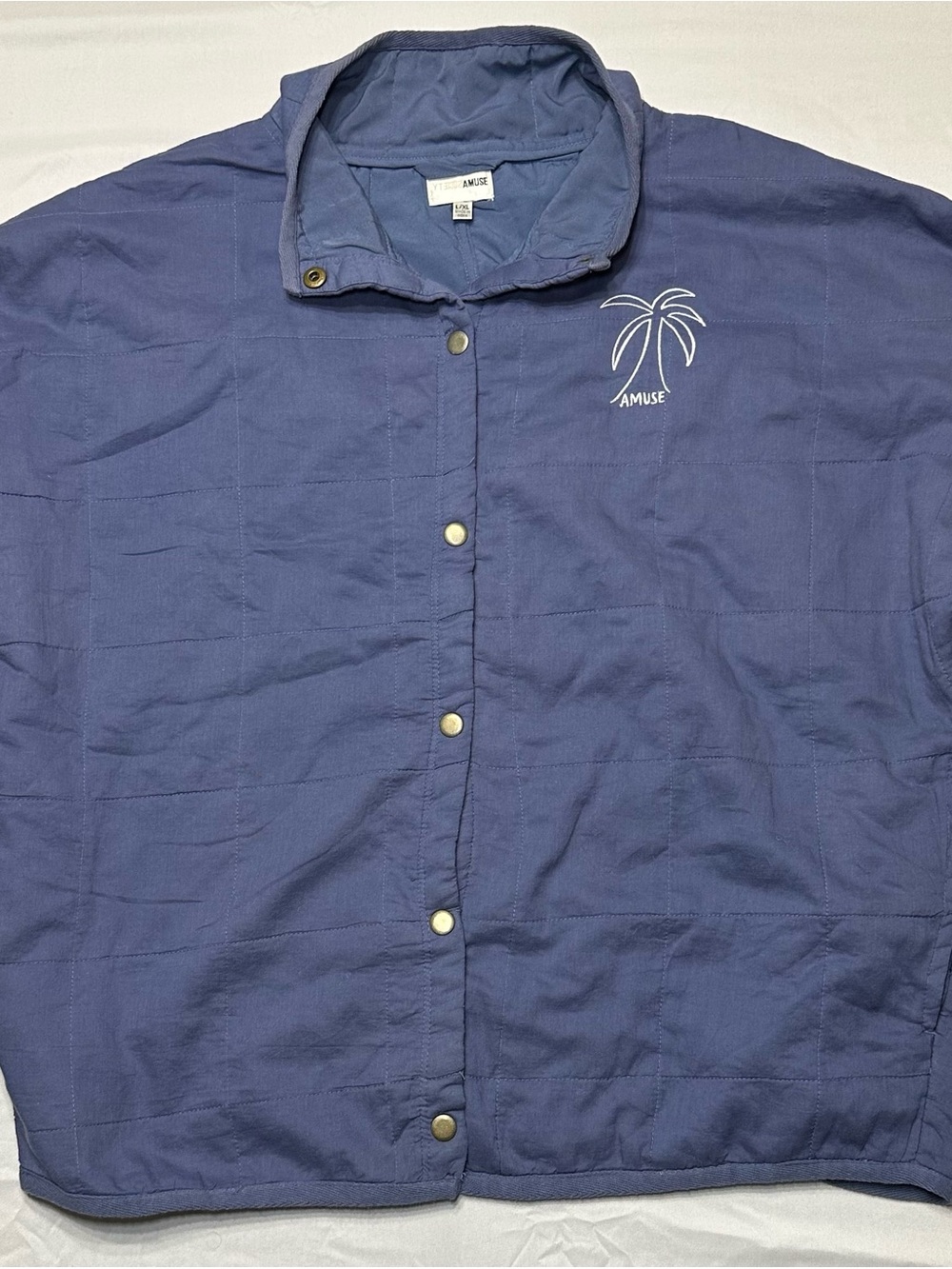 Amuse Society The Sea Breeze Quilted Indigo Blue Palm Tree Jacket L/XL